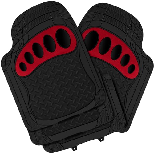 WOLTU Universal Auto Fußmatten Gummimatten Zuschneidbar Schwarz/Rot