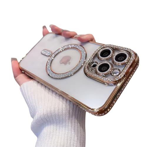 Image of DIZORO Compatible with (iPhone 16 Pro Max Case) Clear Luxury Diamond Glitter Case |Camera Lens Protector with Glitter Ring | Premium Shockproof Glossy Shiny Back Cover Case for Girls Women -Gold