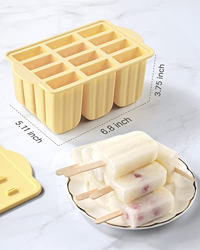 Popsicle Molds, MEETRUE 12 Pieces Silicone Popsicle Molds Easy-Release BPA-free Popsicle Maker Molds Ice Pop Molds Homemade Popsicle Ice Pop Maker with 50PCS Popsicle Sticks+Cleaning Brush, Yellow - Thumbnail 6