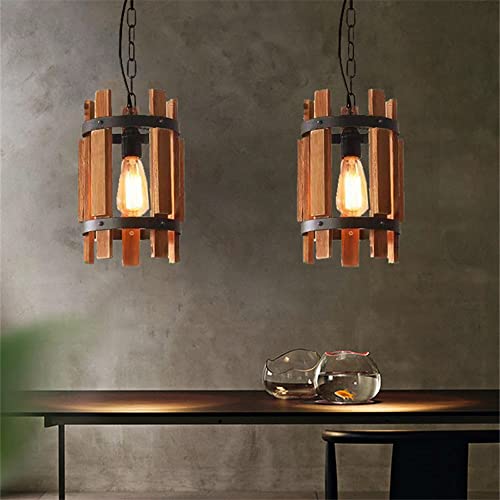 Lustre en bois rétro industriel E26 suspension vintage - 6