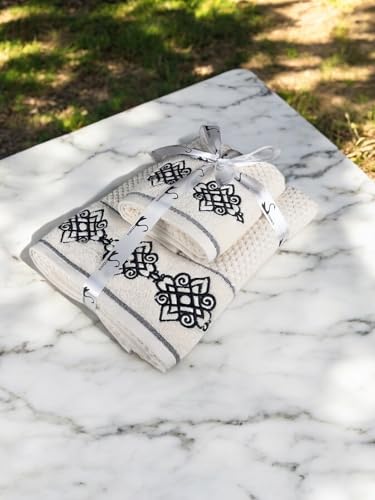 Image of SENSES by Riba Cotton Towel Set 550 GSM - Design 3, 2 Pcs| 1 Bath + 1 Hand Towels Combo | Super Soft, Absorbent, Lightweight, Antimicrobial, Low Linting