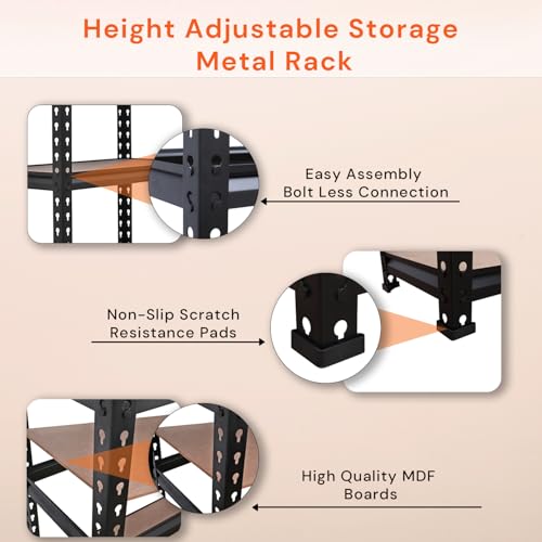 Image of BonKaso Adjustable Set of 4-Shelf Metal Storage Shelving Unit, Steel Bootless Rivet Utility Display Rack Garage Shelves, 43 Inches Height(43X 24 X 12 Inc) Black