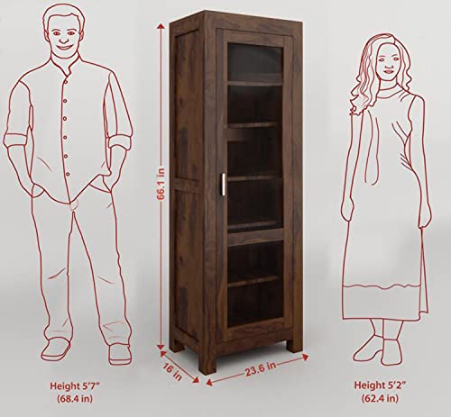 Image of The Attic Victoria Kitchen Cabinet Multipurpose Cabinet for Bedroom Living Room Study bar, Solid Wood Bookshelf /Kitchen Cabinet, Walnut Matte Finish
