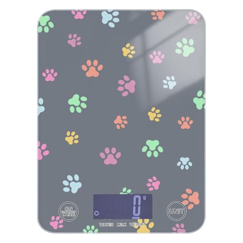 Food Scale Kitchen Scale Food Scales Digital Weight Grams and Ounces Small Electronic Food Scale for Baking Cooking Colorful Paw Prints Grey
