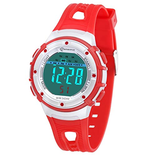 Montre Enfants Montre pour Garçon Fille,Ado Digitale Extérieur Sport Etanche Montre Et Protection Environnementale Non Toxique Sangle,avec Alarme/Minuteur/Lumière LED pour Montre Enfant (Rouge)