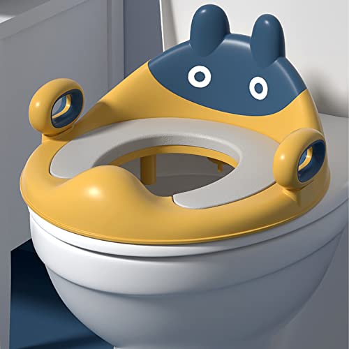 Asiento de inodoro infantil con cojín suave, mango y respaldo, orinal de entrenamiento con protección contra salpicaduras, accesorio para niños de 1 a 8 años (amarillo)