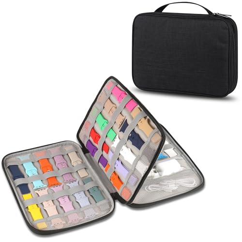 Kounlsyam Watch Band Case, Watch Band Storage Organizer Compatible with 35 Watch Bands and Accessories, Watch Straps Carrying Case, Watch Band Holder Fit for Most Sizes of Watch Straps, Black