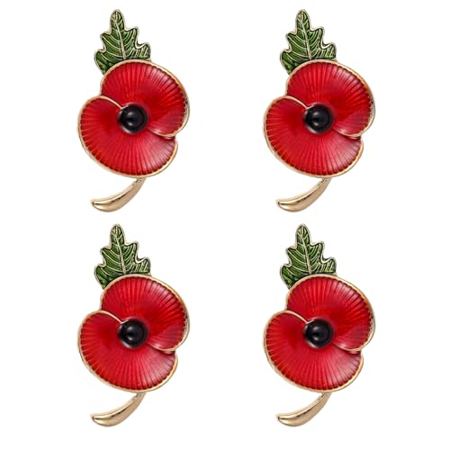 4 Pcs Poppy Pin Badge Poppy Badge Remembrance Day Never Forget Poppys Brooch Veterans Memorial Gift Fashion Jewellery for Women Men Veterans Gifts