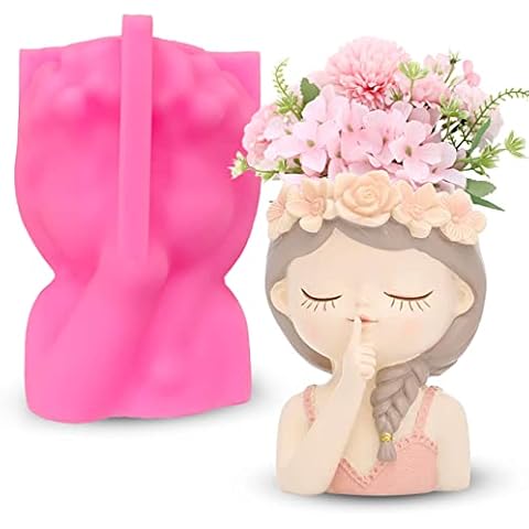 Tuxuzal Silikonform Blumentopf Beton Gießform Vase Silikonform 3D Silikonform Blumenmädchen Süße Mädchen Silikon Form DIY Sukkulenten Pflanzgefäße Formen Für Handwerk Blumentopf Haus Dekoration Cover