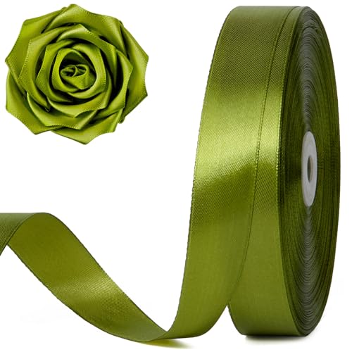 Jutieuo 100 Yards 1 Inch Olive Green Satin Ribbon Solid Fabric Ribbon Roll for Flower Bouquet Gift Wrapping Roses Making Handmade Crafts