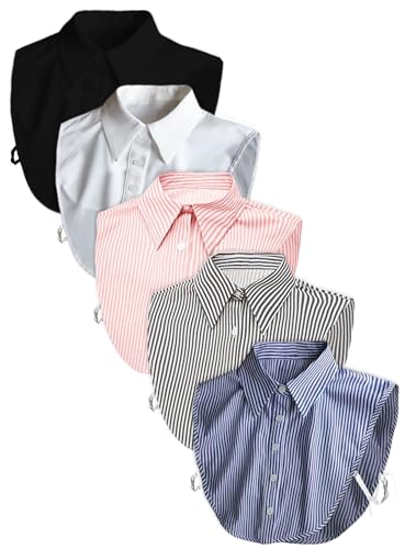 Women's 5pcs Striped Detachable Dickey Collar Half Shirts Blouse False Collar Top for Women Outfits