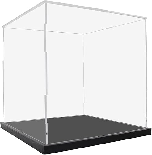 Vitrina de acrílico con base acrílica negra, cajas de acrílico para exhibición, vitrina a prueba de polvo, caja de encimera de cubo, vitrinas para