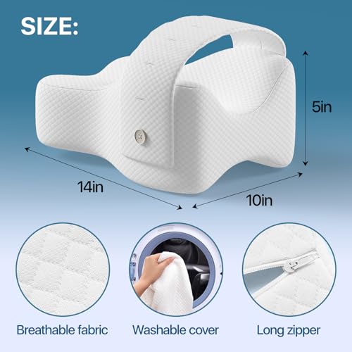 Knee Pillow for Side Sleepers, Large Comfortable Memory Foam Leg Pillow for Side Sleeping, Adjustable Strap, Pillow Sleeping Between Legs Aligns Spine, Relief for Sciatica, Back, HIPS, Knees, Joints