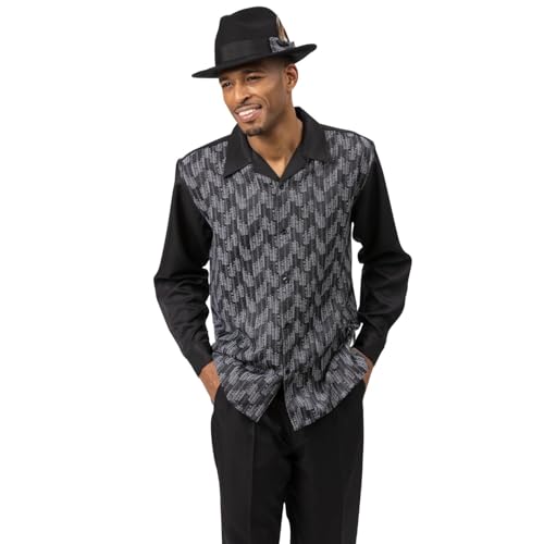 MONTIQUE Walking Suit For Men 2 Piece Set - long Sleeve Shirt and Long Pants, Solid Colors