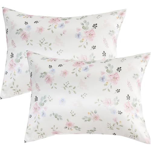 Warmstar Floral Rose Print Satin Pillow Cases for Hair and Skin, King Size Satin Pillowcases 2 Pack with Envelope Closure, Frizz-Reducing, Breathable, Pastel Watercolor,20x36 Inches