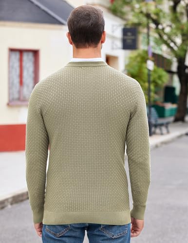COOFANDY Suéter masculino com gola redonda, pulôver de manga comprida, casual, caimento justo, Caqui