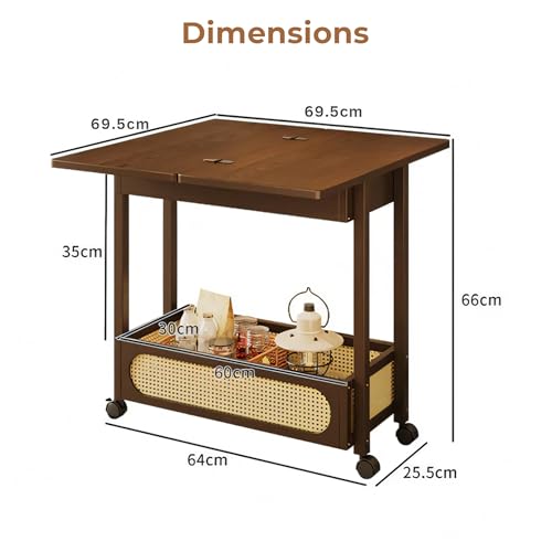 Image of HomeEssentials Convertible Sofa Sideboard & Adjustable Folding Table - Space-Saving Multi-Functional Side Table with Storage, Modern Wooden Expandable Coffee Table for Living Room & Small Spaces