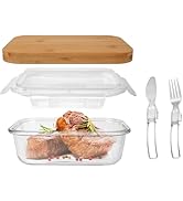 BTWD Glass Food Storage Containers with Leak Proof Locking Lid and Bamboo Lid, 20oz Beefsteak Mea...