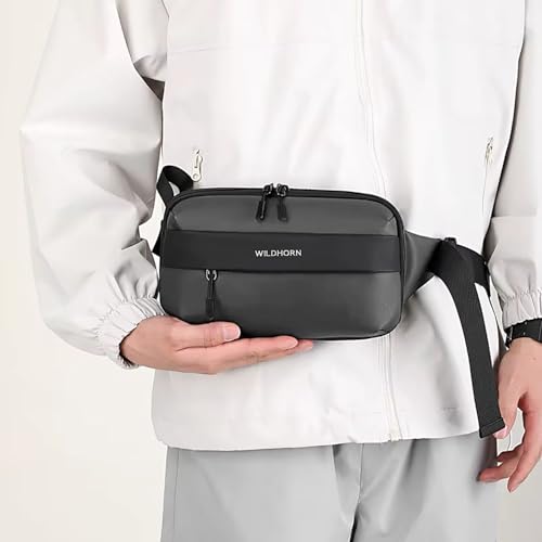 Image of Wildhorn Crossbody Sling Bag for Men | Compact Waist & Chest Bag | Water-Resistant Travel Fanny Pack with Adjustable Strap for Daily Use, Hiking & Outdoor Activities (Grey)
