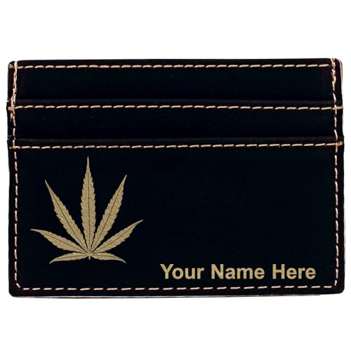 LaserGram MCW Money Clip Wallet, Marijuana leaf, Personalized Engraving Included (Black with Gold)