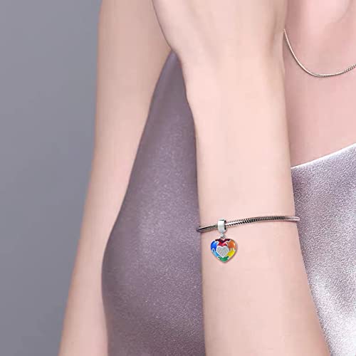 Qeensekc Autism Awareness Puzzle Piece Heart Pendant Charm Colorful Enamel Bead For Pandora Bracelet Yellow Aut-115_Puzzle #TOP4