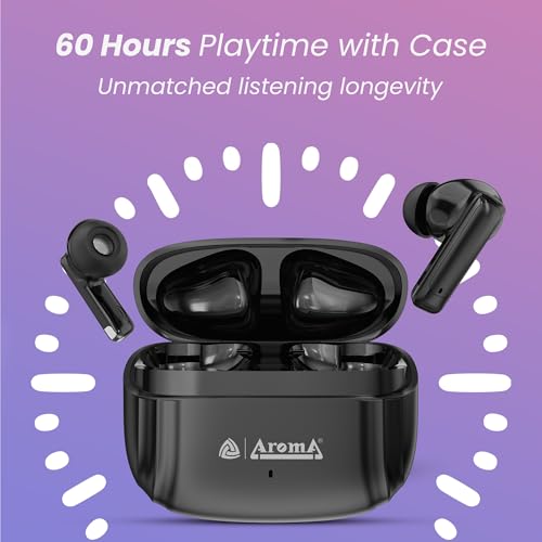 Image of AROMA TWS19 Power V5.4 True Wireless Earbuds - Dazzling Black | up to 60H Playtime, ENC, Fast Charging, Bluetooth