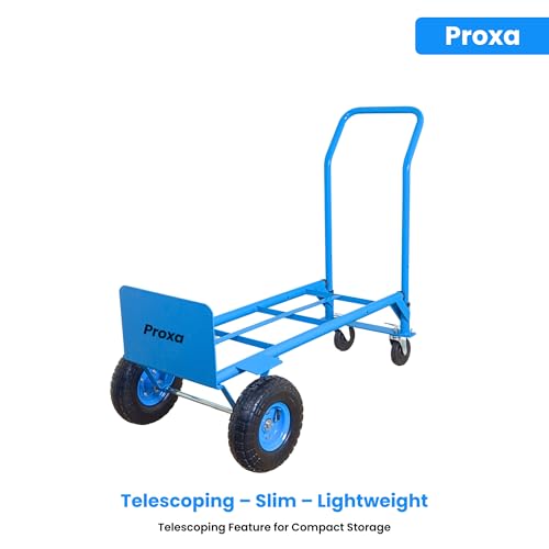 Image of PROXA 200 kg 2 in 1 Multi-Use Convertible Steel Hand Truck Trolley | Pneumatic Wheels and Swivel Casters | Material Handling Cart for Warehouse, Industry, Office and Home Use