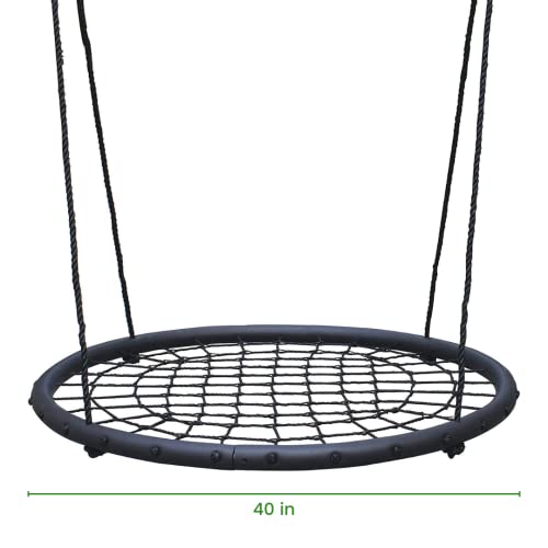 Tree Net Swing w Hanging Rope and Rings - Giant 40" Wide Two Person Indoor Outdoor Spider Web Swingset - Great for Backyard, Playground, Playroom - Safe Durable, Fun Kids Gift for Girls and Boys