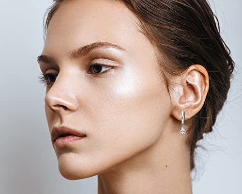 Moissanite Dangle Earrings For Women Lab Created Diamond Sterling Silver Huggie Hoop Drop Hypoallergenic Earingings For Sensitive Ears, White Gold Plated Jewelry Gifts For Valentine's Day Anniversary, Teardrop #TOP2