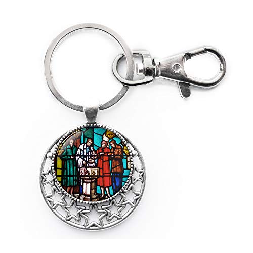 Stained Glass Window in Blacks, Reds, and Whites,Stained Glass Window Depicting Episcopal Baptism,Stained Glass Notre Dame de Paris,M315