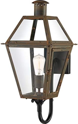 Quoizel Rue De Royal Charleston Outdoor Wall Lantern, 20.5 Inch 1-Light Industrial Bronze Vintage Wall Sconce, French Country Wall Light, Clear Glass, Outside Lights for Patio, Porch, Garage or Yard