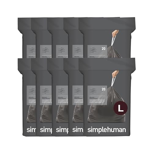 Image of simplehuman Code L 200 Count Odorsorb Custom Fit Liners, Drawstring Odor Absorbing Trash Bags, One-by-One Mess-Free Dispense, Extra Thick & Double Seamed, 50% PCR Plastic, 18 Liter / 4.7 Gallon