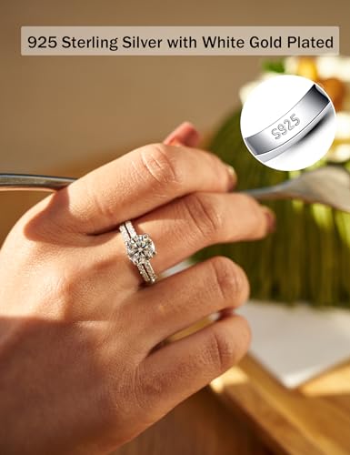 Moissanite Engagement Ring for Women Solitaire Rings with 18K White Gold Plated D Dolor Sterling Silver Engagement Ring for Women Fake Engagement Ring Promise Rings for Her3