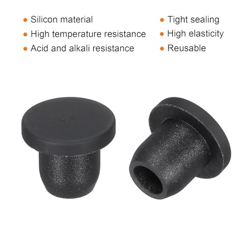 Image of MECCANIXITY High Temp Silicone Plug Mount Dia 7.8mm /0.31 Inch T Shaped Solid Rubber Stopper Hole Plugs for Coating Plating Waterproof Sealing Plugs Black Pack of 10(OD 12mm /0.47 Inch)