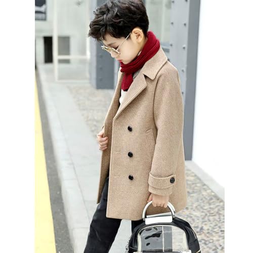Boys Peacoat Notch Lapel Double Breasted Trench Coat Classic Winter Jacket for 3-10 Years3