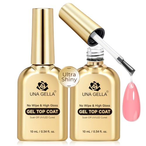 Image of UNA GELLA Gel Top Coat No Wipe 2PCS Ultra Shine Top Coat Gel Nail Polish | 10ML for Crystal Clear Nail Tips & Press On Nails Long-Lasting Gloss, u /v Cured & Soak Off