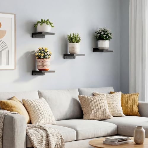 Image of Fixwal Small Floating Shelves for Wall Decor (5Inch, Wood, Black, Set of 4)