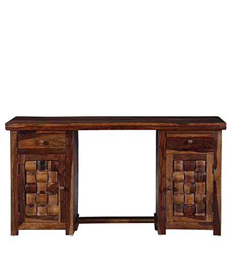 Image of SONA ART & CRAFTS Solid Sheesham Wooden Study Table for Students & Adults with 2 Drawers & 2 Cabinets | Modern, Medium Size Writing Desk for Home Office, PC, Gaming
