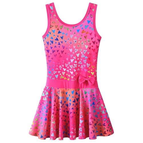 Image of Girls Swimsuit One Piece UPF 50+ Floral Skirted Bathing Suit Modest Beach Swim Dress 3-11 Years