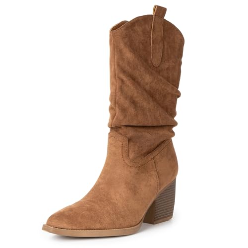 Alpine Swiss Kayla Womens Western Slouch Boots Mid Calf Block Heel Cowboy Booties