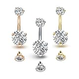 Gnoliew Belly Button Rings Round Cubic Zirconia Navel Barbell Stud Body Piercing (3PCS/10mm)