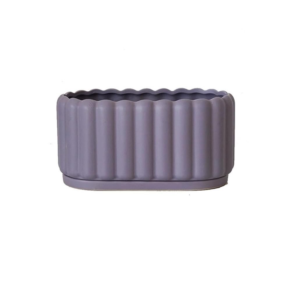 Xbgfdysd Purple Ceramic Indoor Plant Pot With Drainage Hole, Rectangular Succulent Planter Window Box With Removable Saucer Pots For Plants