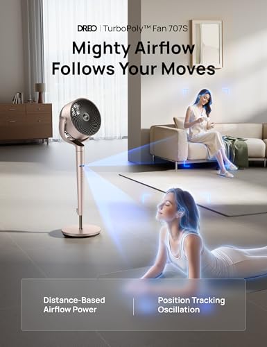 Image of DREO Smart Fan for Bedroom, Position-based Oscillation, 150+120 3D Oscillating Fan, 110ft Pedestal Fans with Wi-Fi /Voice /Remote, Standing Fans Work with Alexa /Google, 9 Speeds, 6 Modes, Starlight