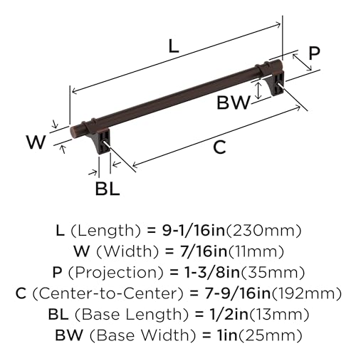 Image of Amerock Davenport 7-9 /16 inch (192mm) Center-to-Center Oil-Rubbed Bronze Cabinet Pull, BP36618ORB