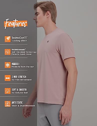 Image of TECHNOSPORT Men's Slim Fit Polyester Activewear Sports T-Shirt with Moisture-Wicking Comfort for Workout, Running & Gym