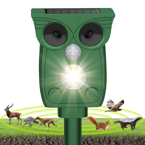 Ultrasonic Cat Repellent, New Ultrasonic Fox Repellent,Cat Repellent - Quick Fix Ultrasonic Cat Scarer with Ground Stake, Flashing Light and USB Charge for Cats, Dogs, Squirrel, Foxes, Snake