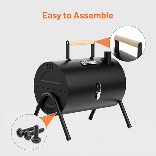 Portable Charcoal Grill with Warming Rack, Wooden Handle, Tabletop BBQ Grill for Outdoor Barbecue Camping Picnic Backyard Patio, Black - Image 8