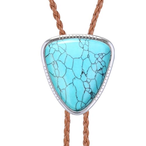Image of Jeilwiy Bolo Tie for Men Real Stone Westwern Cowboy Ties Silver Bolos Women Leather Necktie Gift for Birthday Christmas