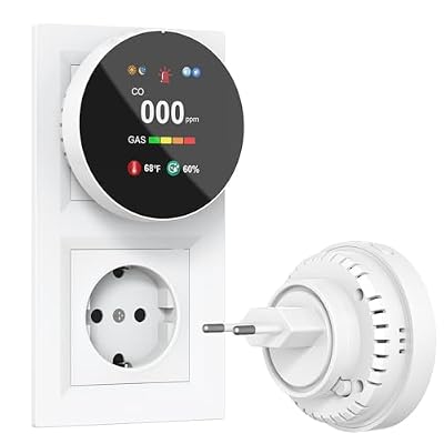 CHZHVAN Detector de Monóxido de Carbono y Gas con Enchufe, Combinado Detector de CO 4 en 1 con Sensor de Temperatura y Humedad, Alarma Sonora para Hogar y Caravana, 1 Pieza