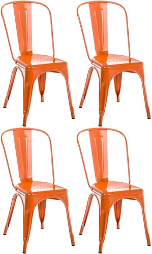 CLP Lot de 4 chaises Benedikt I Chaises métalliques empilables et faciles d'entretien, Couleur:Orange